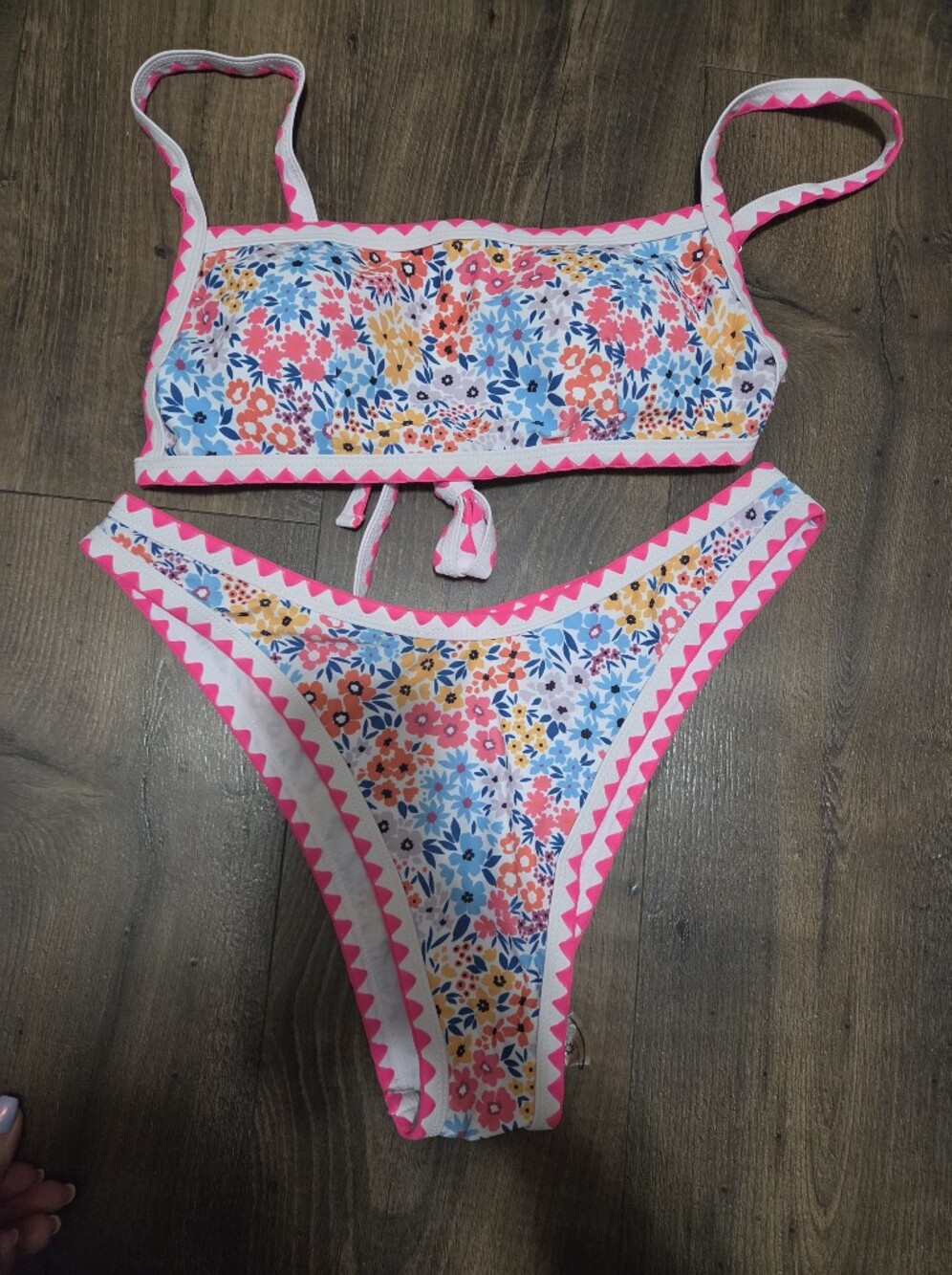 Floral Neon Trim Bikini Set - Pink, Blue, Yellow